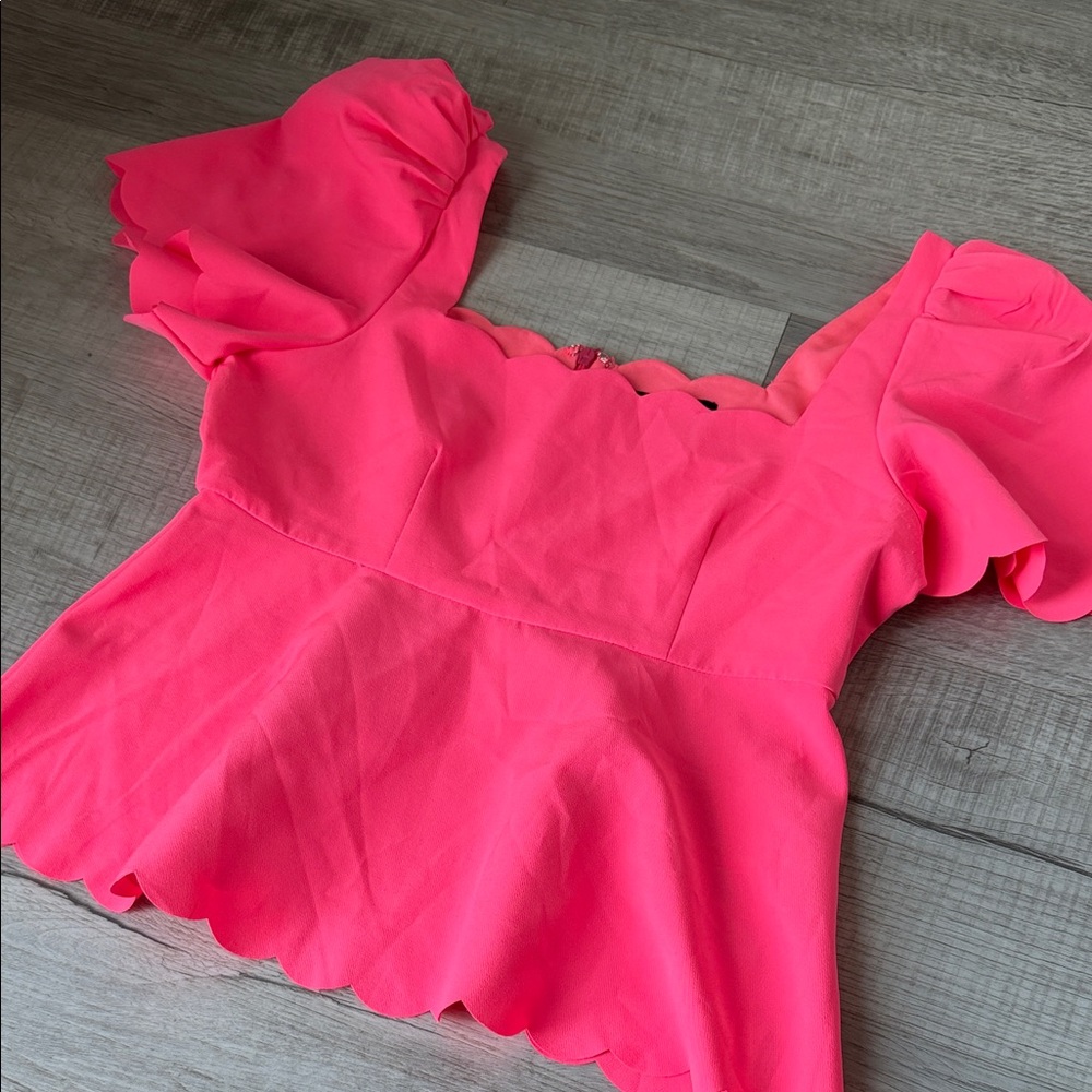 fab'rik Vibrant Pink Scalloped Blouse